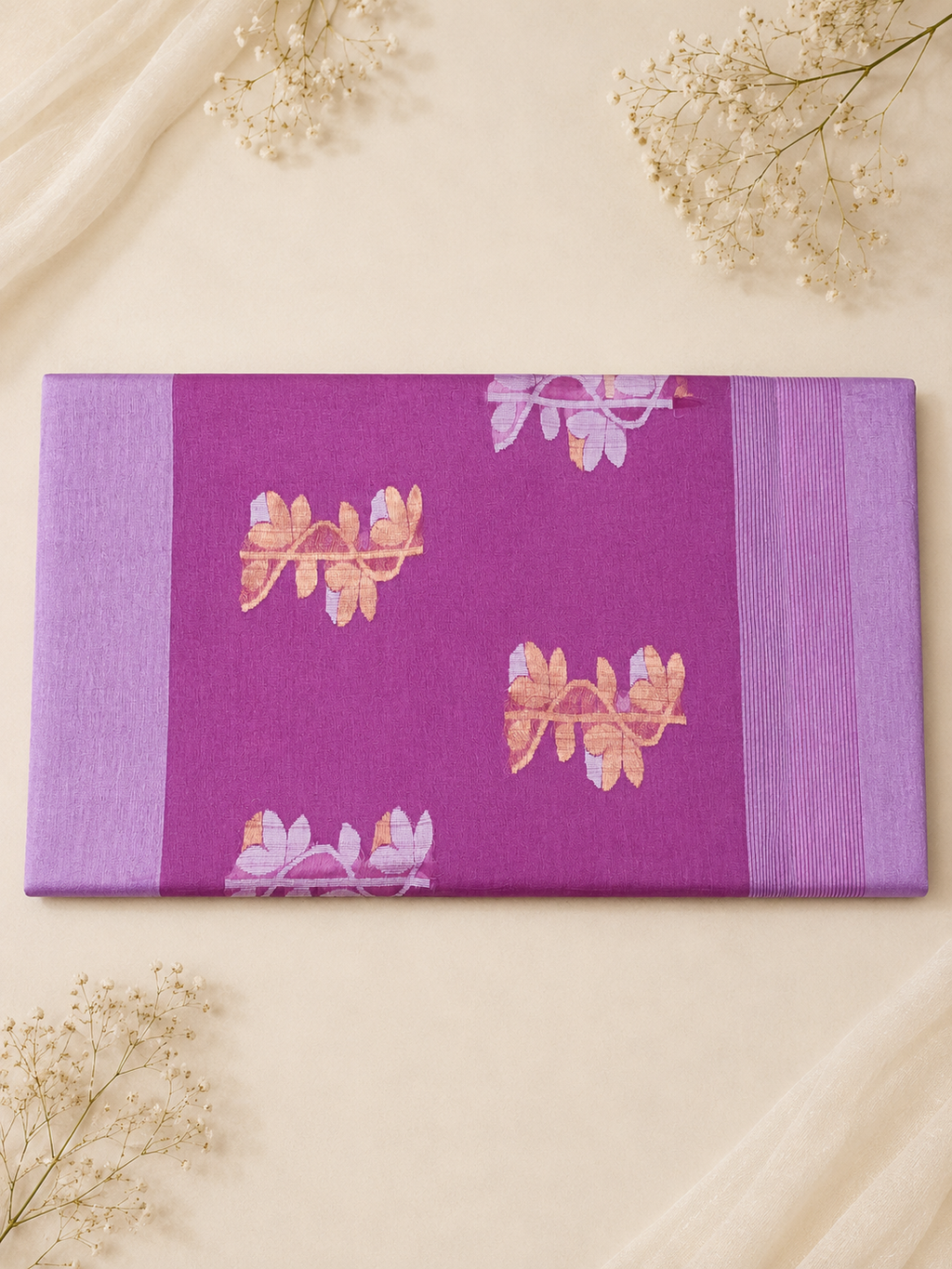 Matka Muslin Jamdani - Purple  floral accents