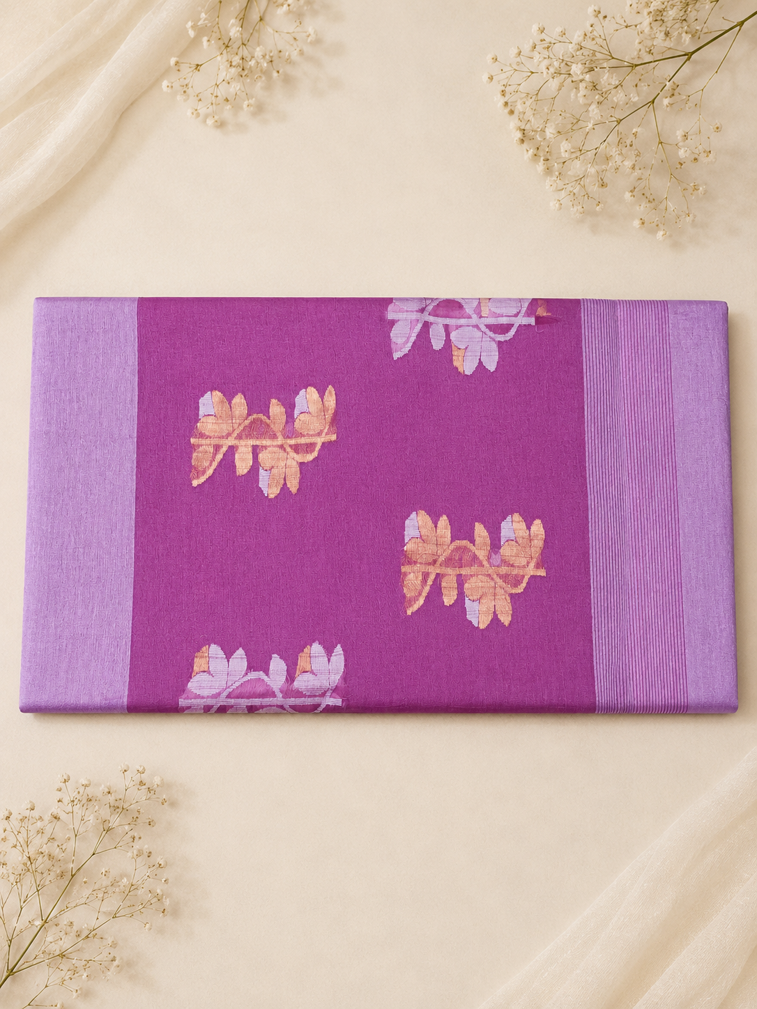 Matka Muslin Jamdani - Purple  floral accents