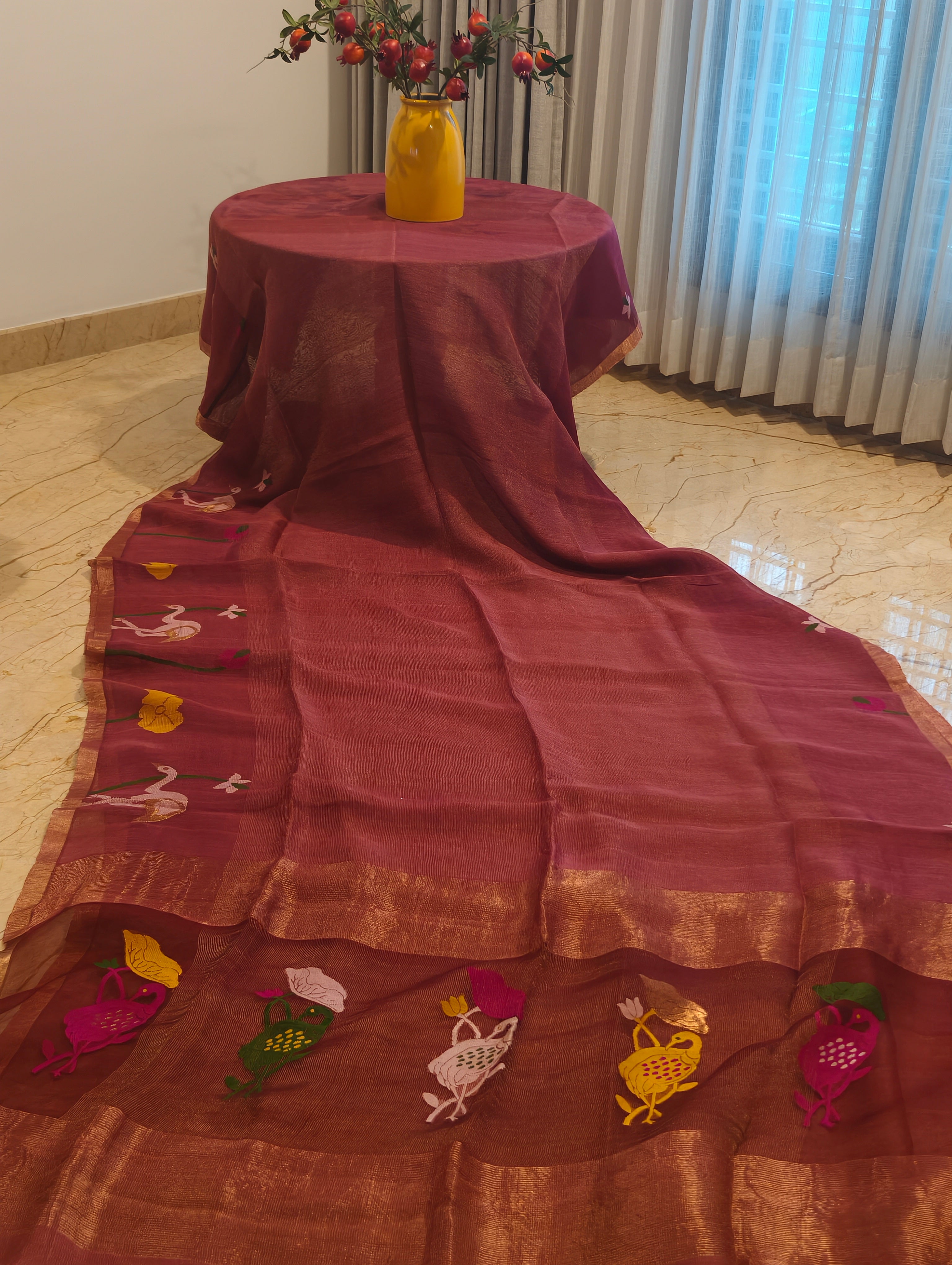 Gulabi Pakhi – Rose Pink Matka Silk Jamdani Saree