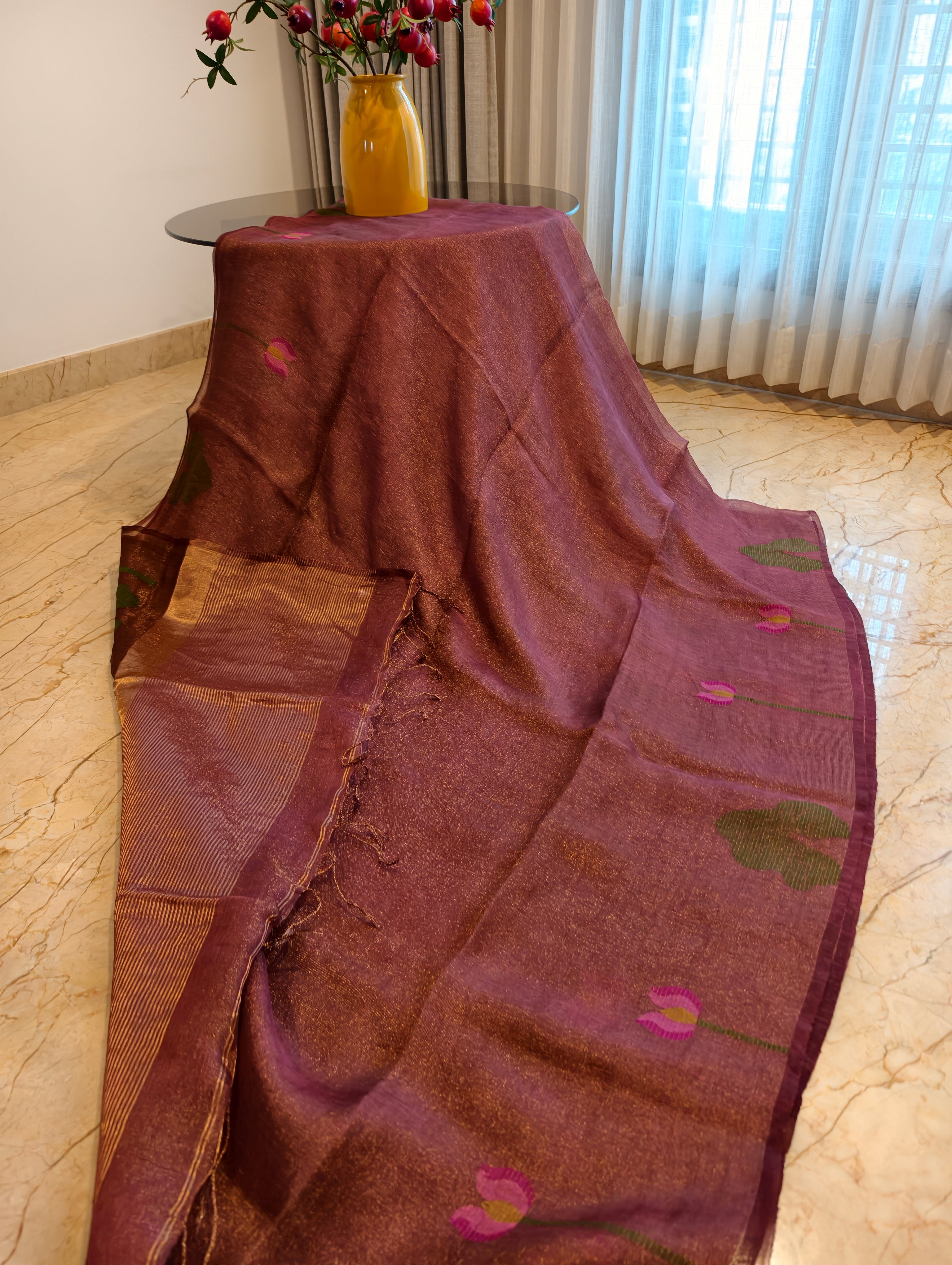 Padma Mocha – Brown Matka Silk Jamdani Saree