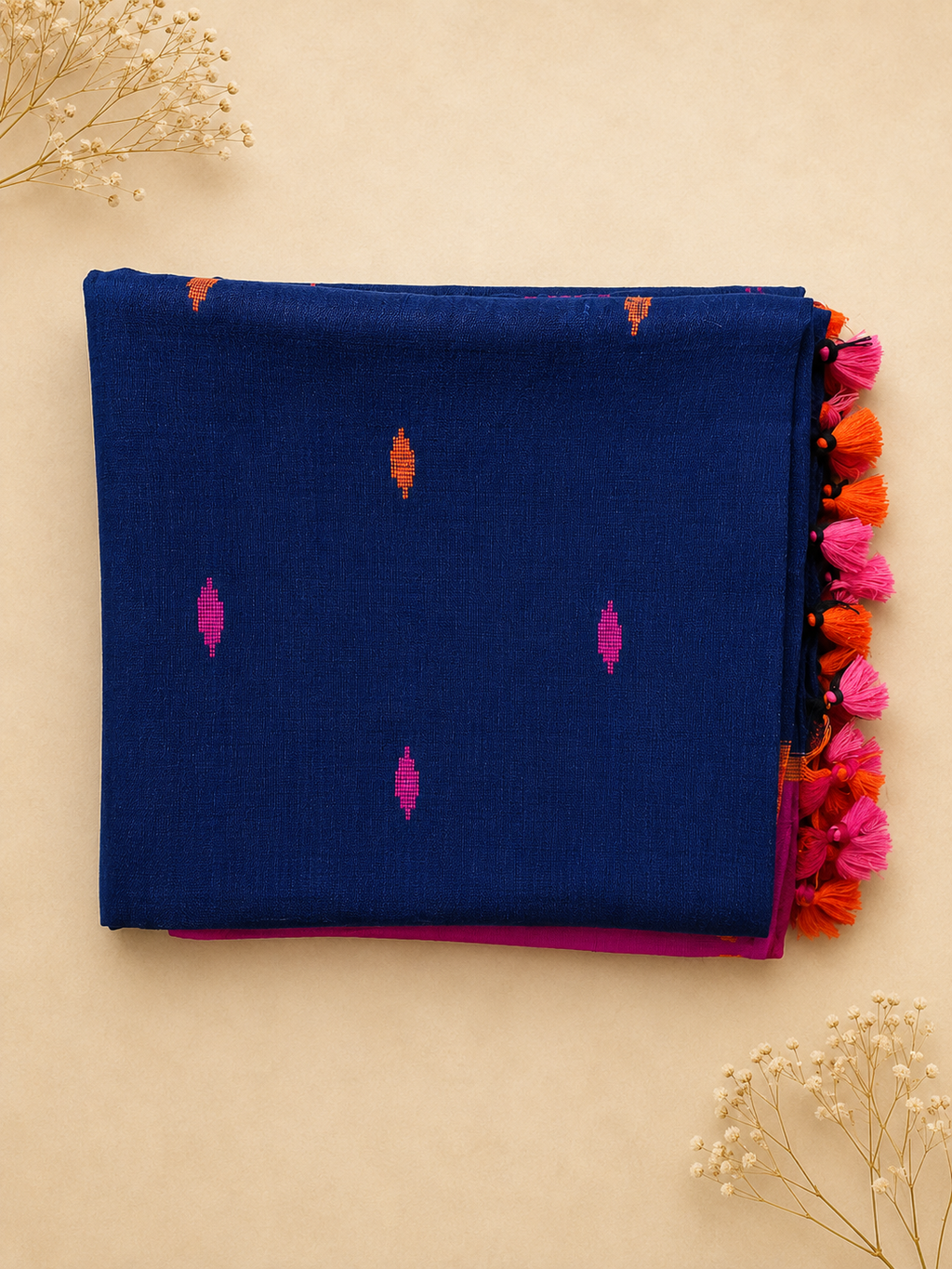 Jamdani Linen Cotton Saree (Blue) | Breathable Everyday Elegance