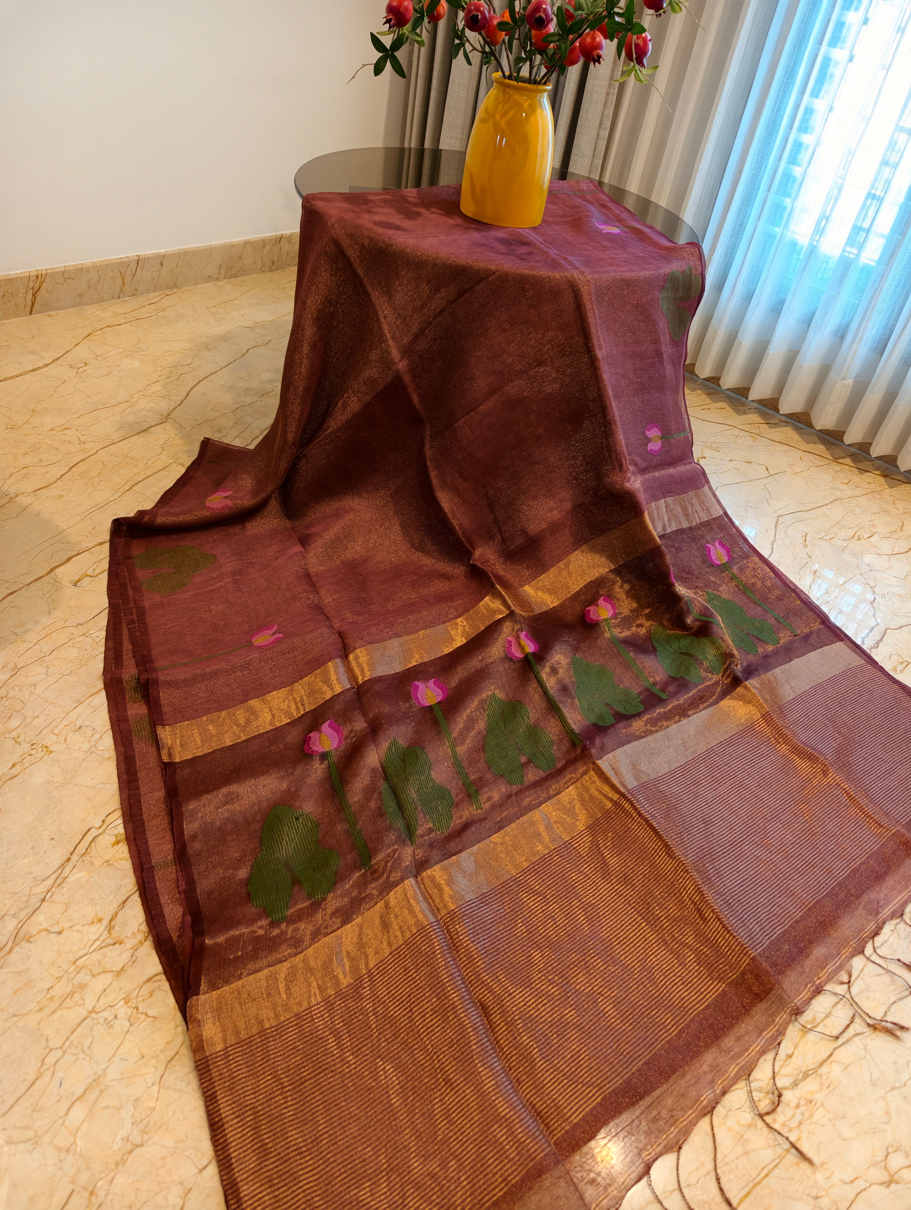 Padma Mocha – Brown Matka Silk Jamdani Saree