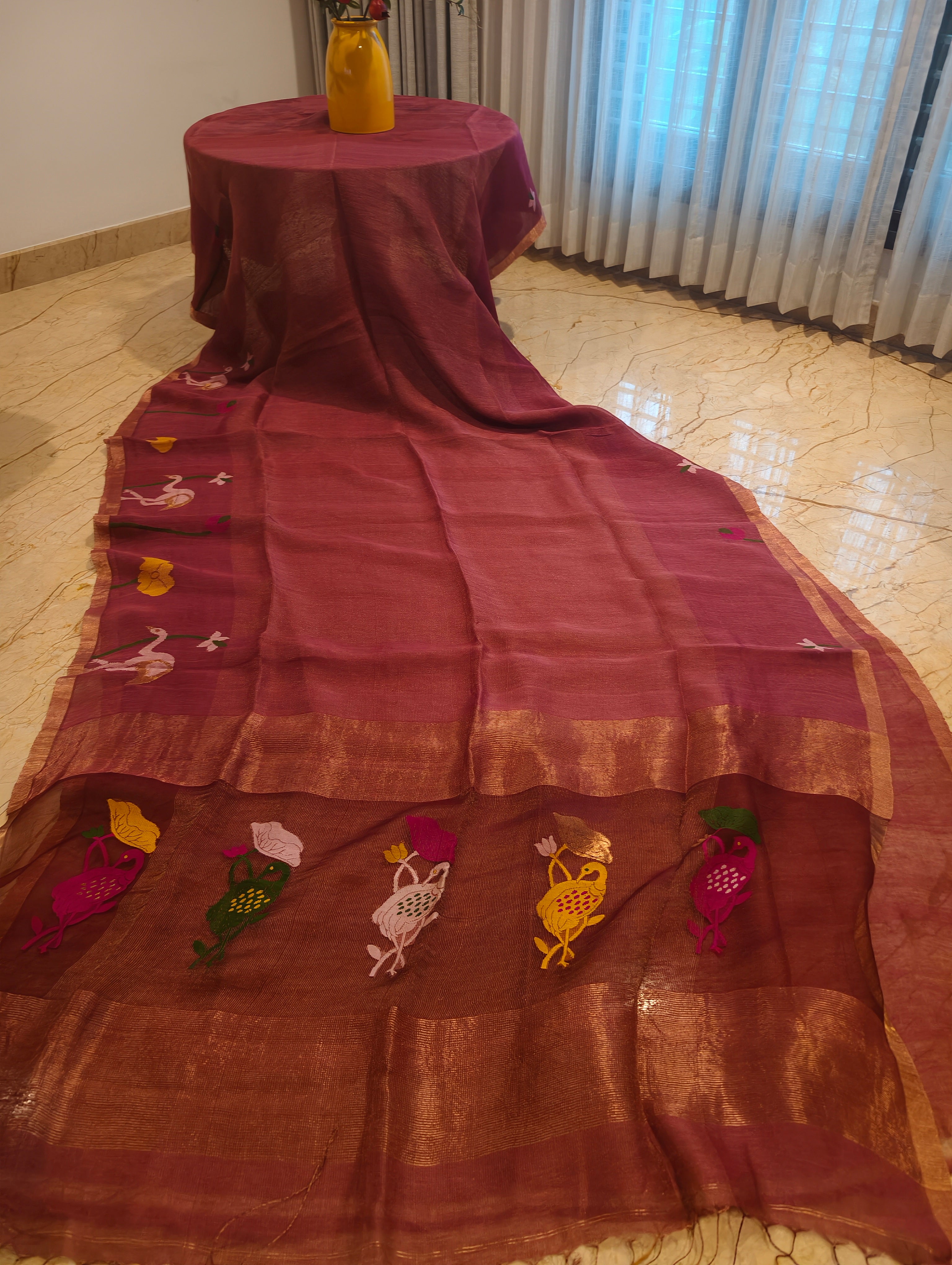 Gulabi Pakhi – Rose Pink Matka Silk Jamdani Saree