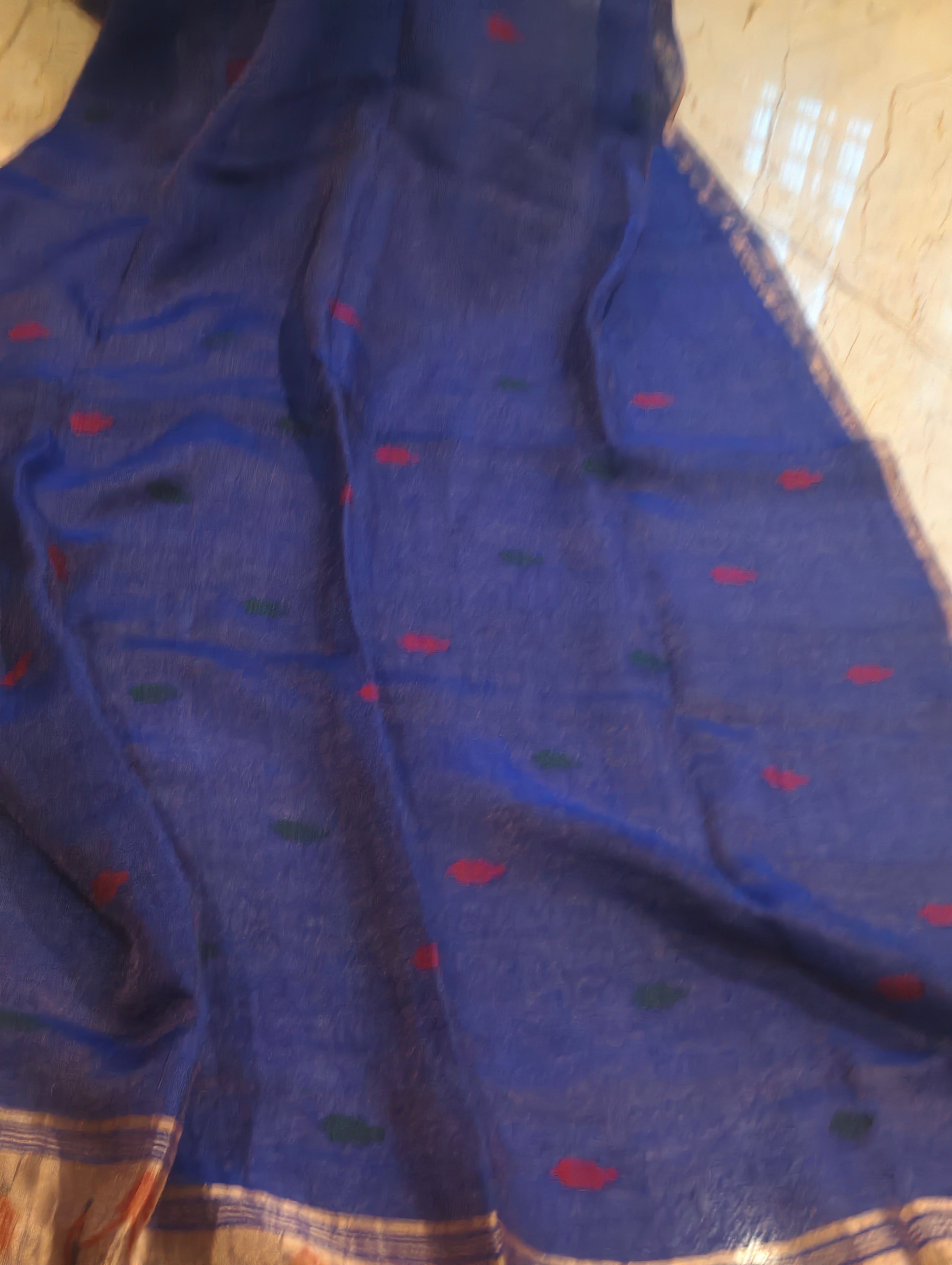 Neel Mayura – Navy Blue Matka Silk Jamdani Saree