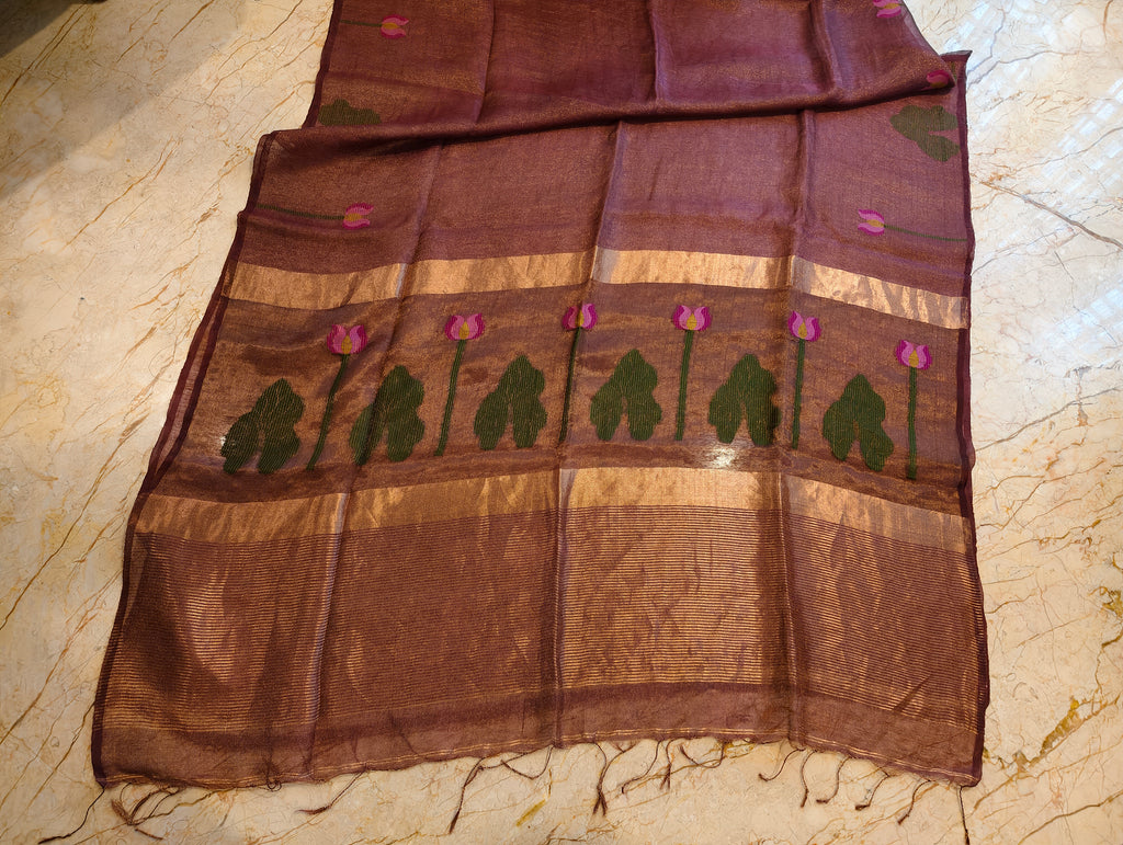 Padma Mocha – Brown Matka Silk Jamdani Saree