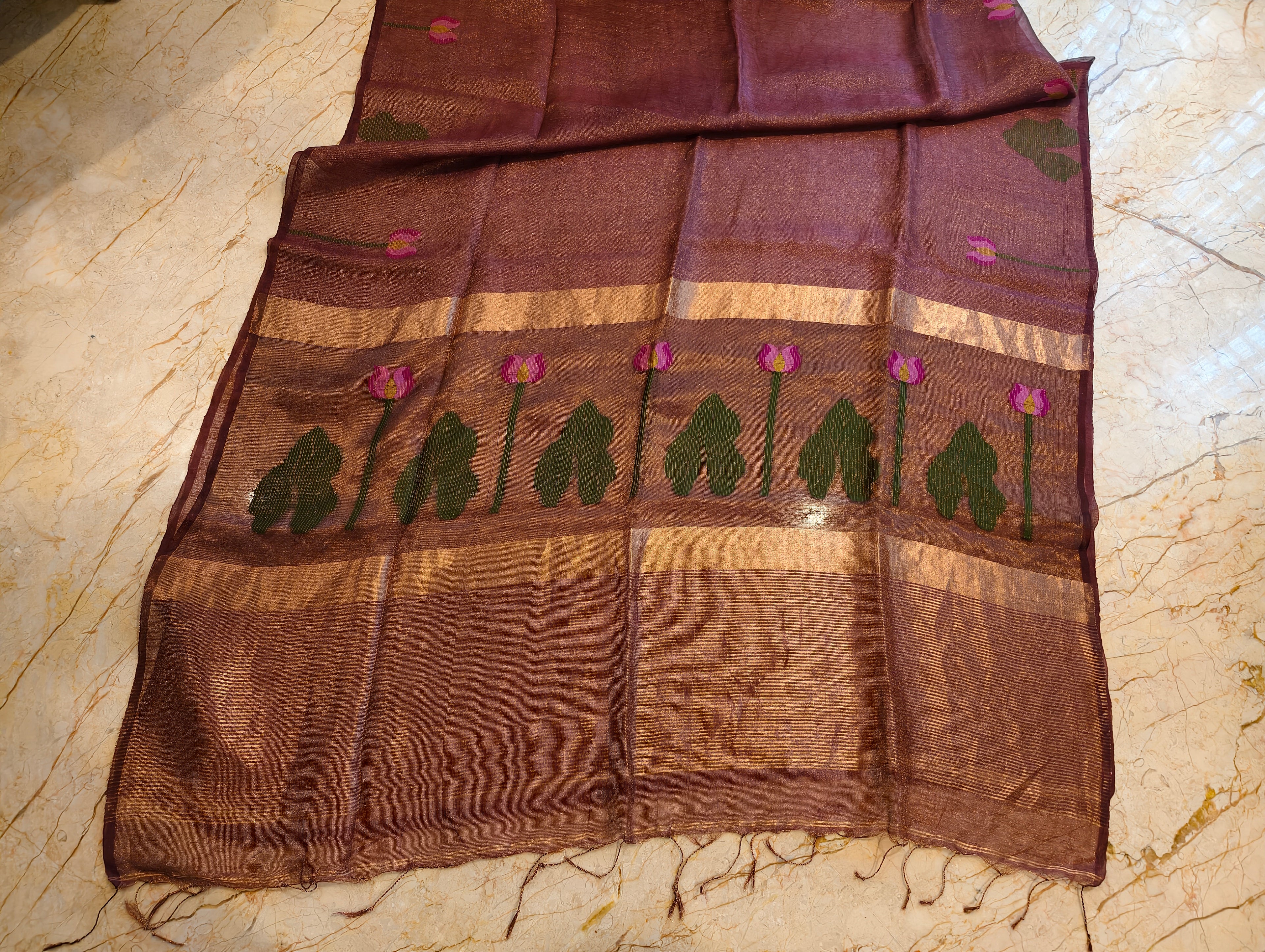 Padma Mocha – Brown Matka Silk Jamdani Saree