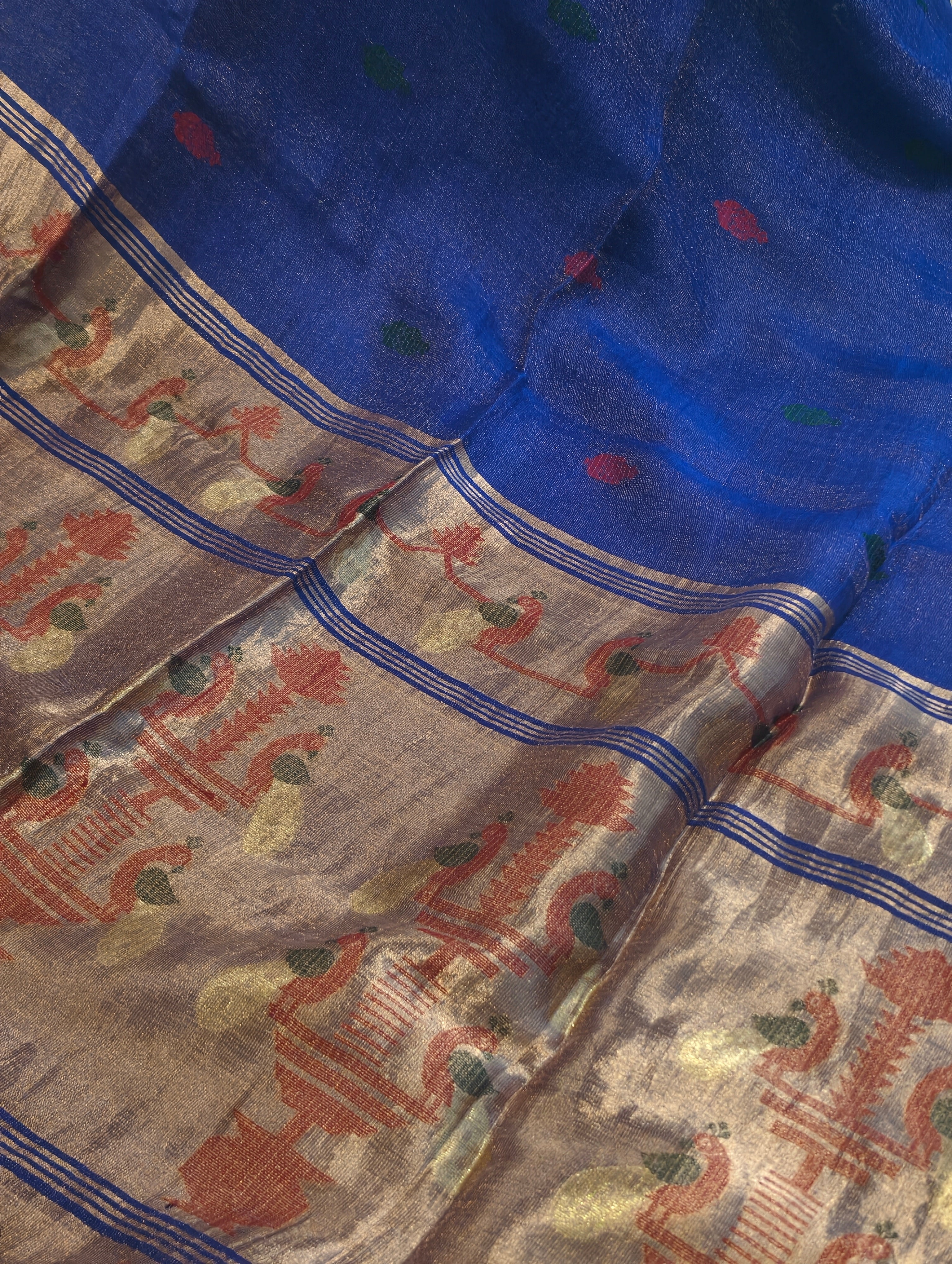 Neel Mayura – Navy Blue Matka Silk Jamdani Saree
