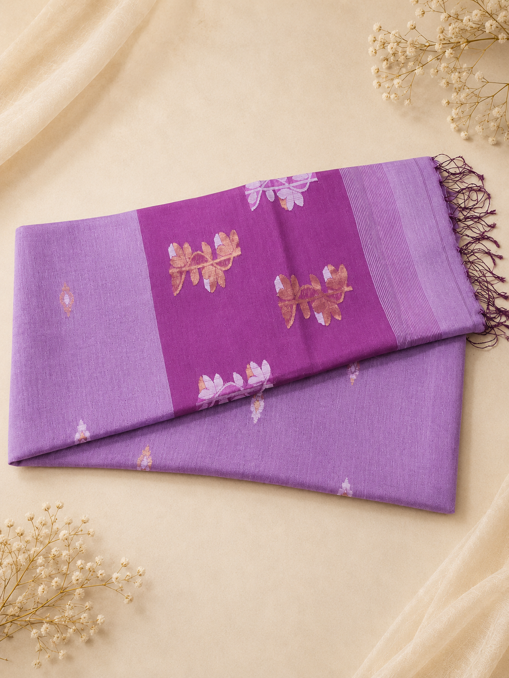 Matka Muslin Jamdani - Purple  floral accents