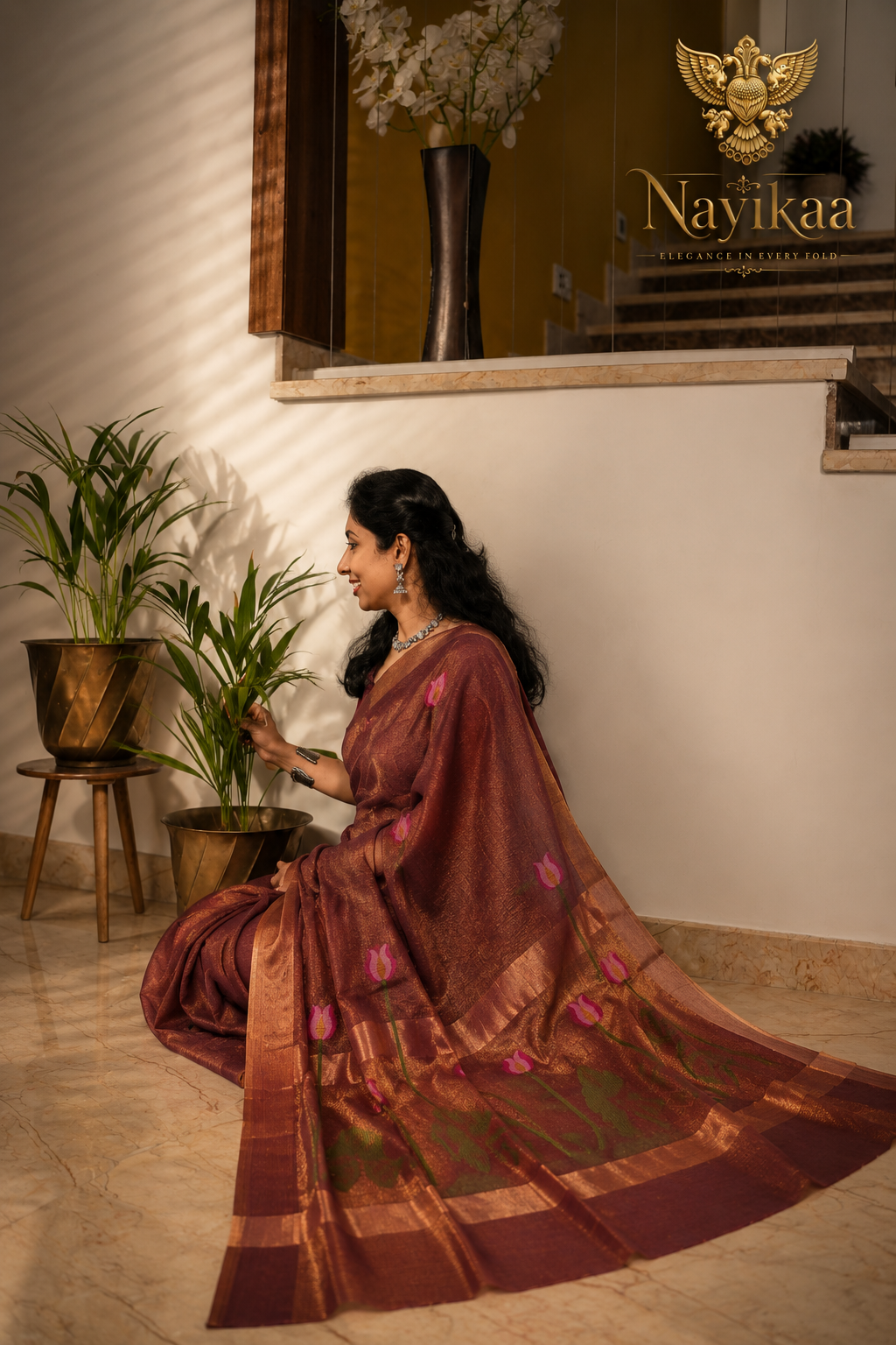Padma Mocha – Brown Matka Silk Jamdani Saree