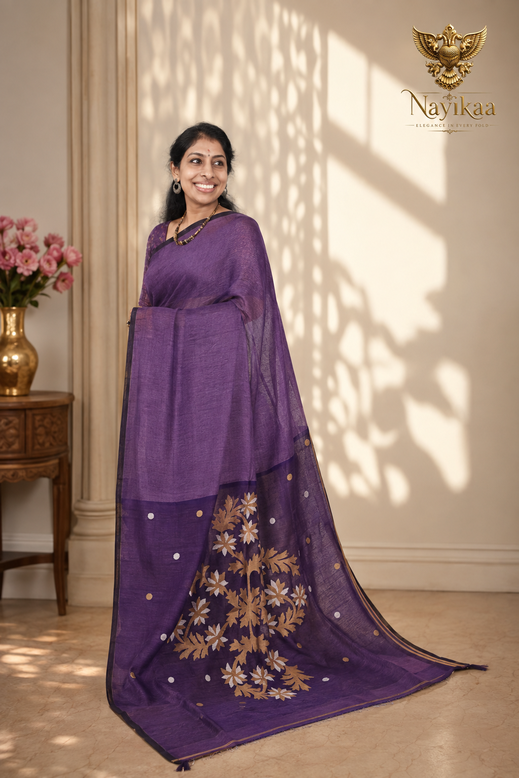 Purple Matka Muslin Jamdani Saree – Amethyst Bloom