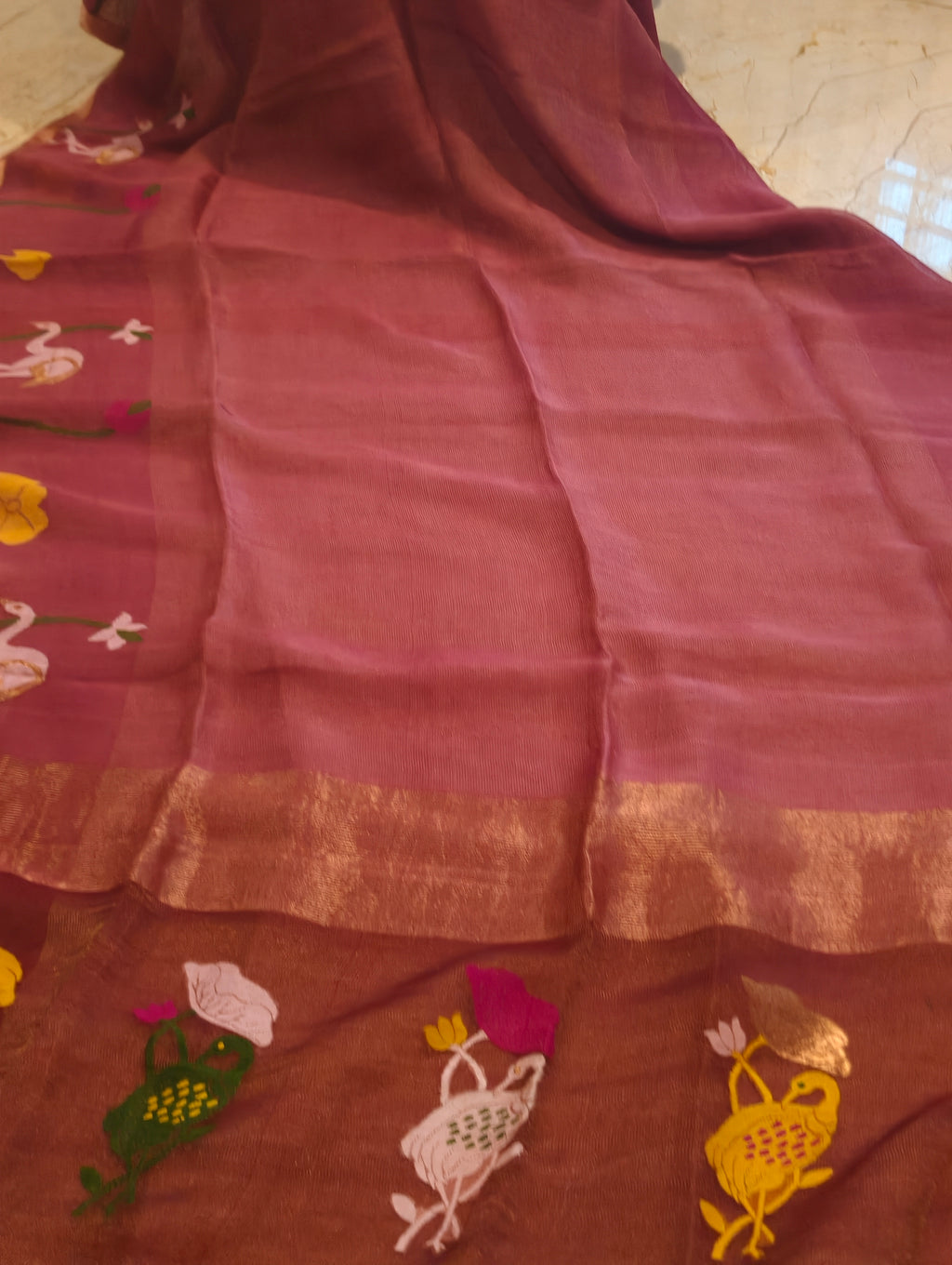Gulabi Pakhi – Rose Pink Matka Silk Jamdani Saree