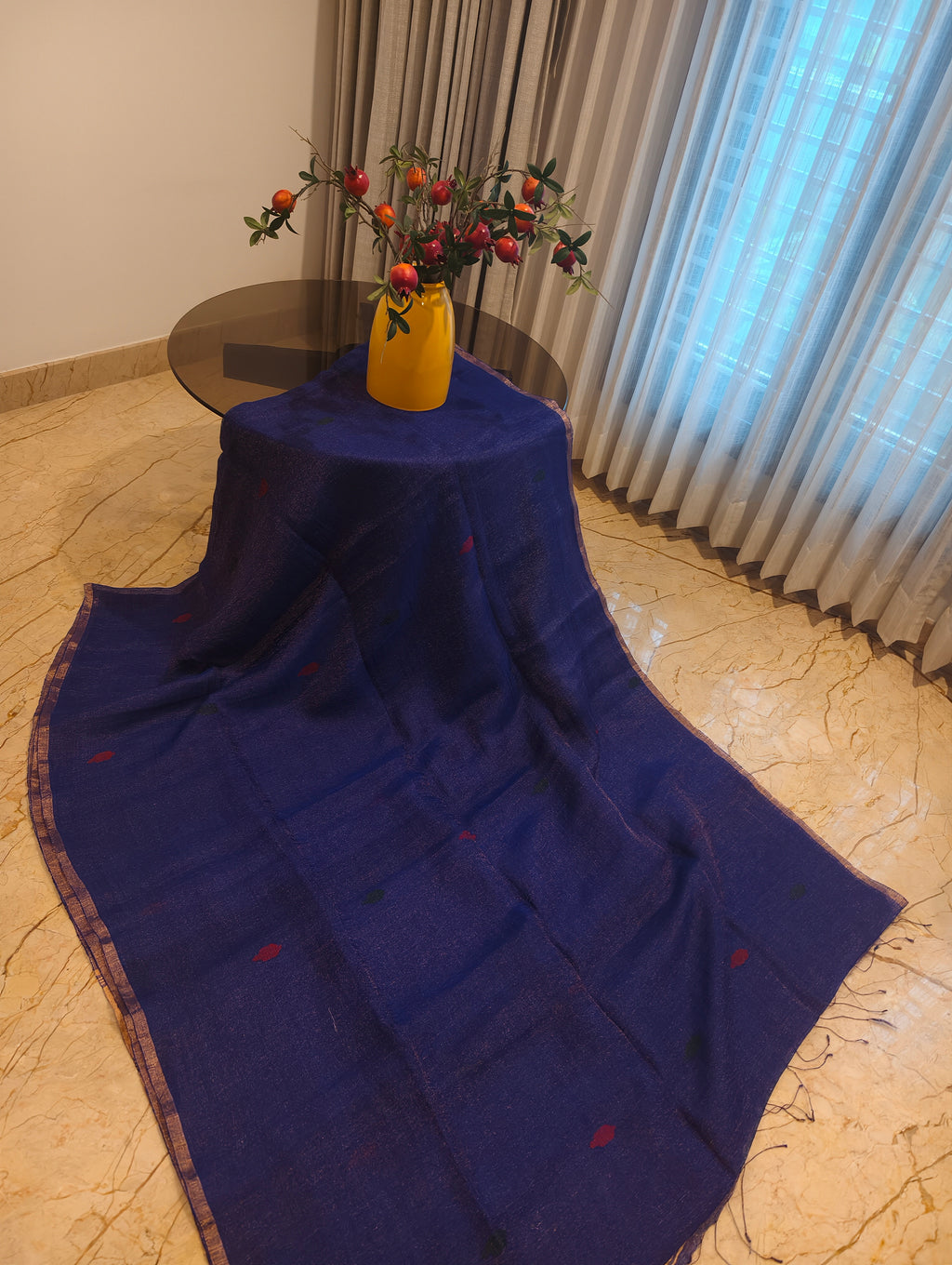 Neel Mayura – Navy Blue Matka Silk Jamdani Saree
