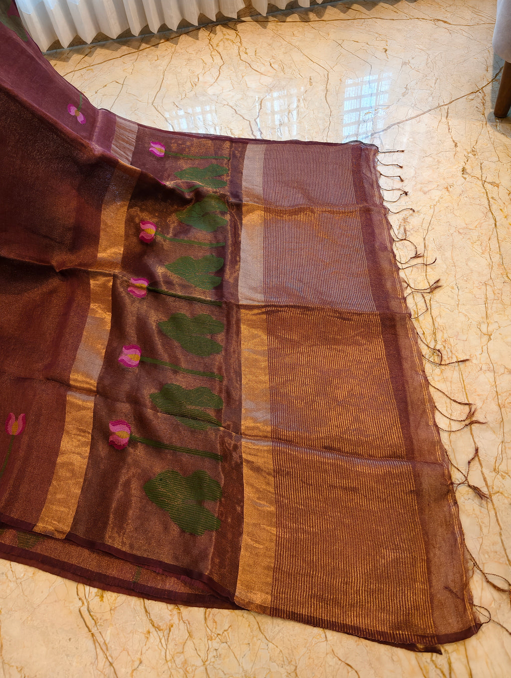 Padma Mocha – Brown Matka Silk Jamdani Saree