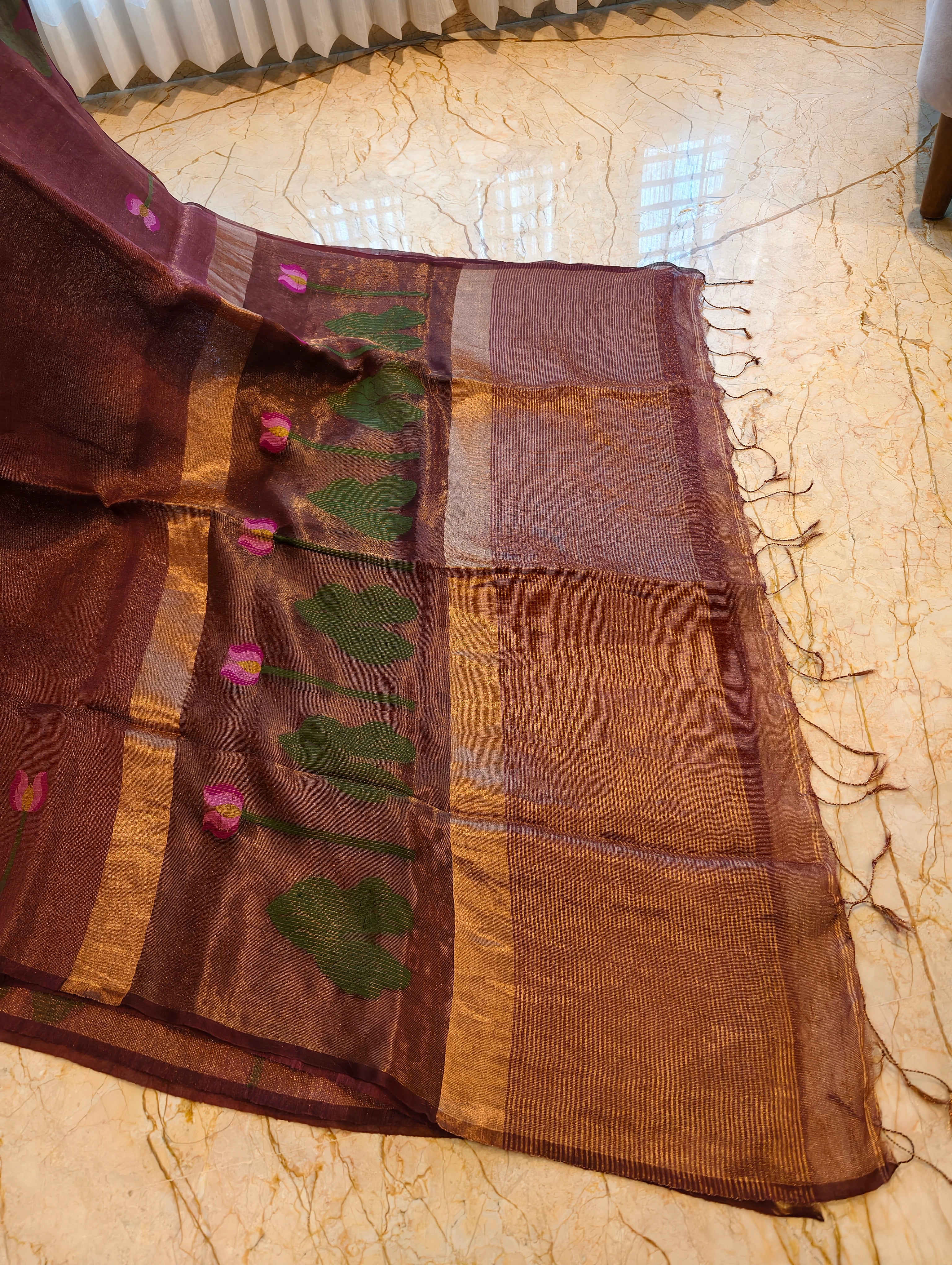 Padma Mocha – Brown Matka Silk Jamdani Saree