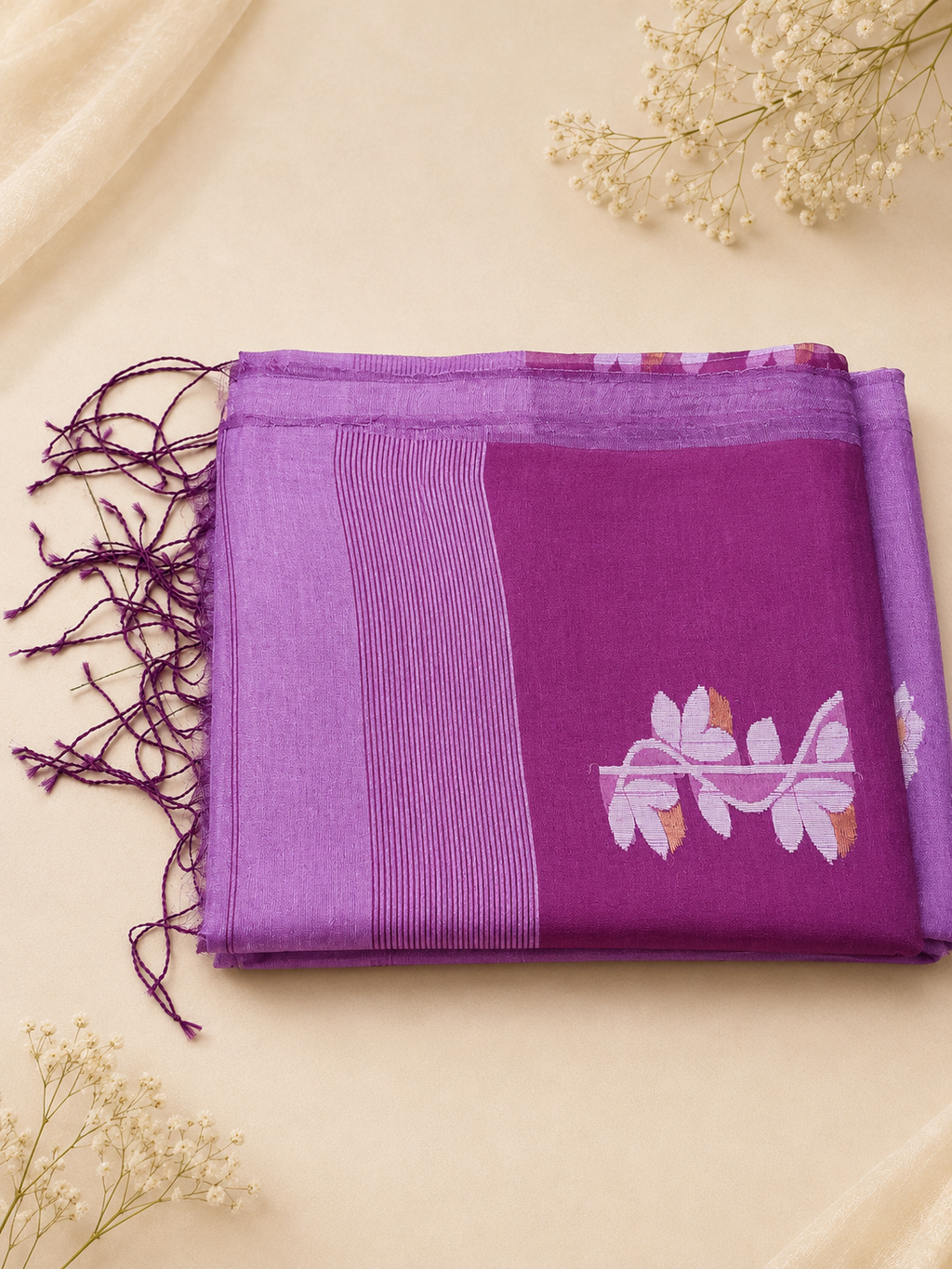 Matka Muslin Jamdani - Purple  floral accents