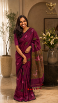 Rosé Hamsini – Magenta Linen Silk Jamdani Saree