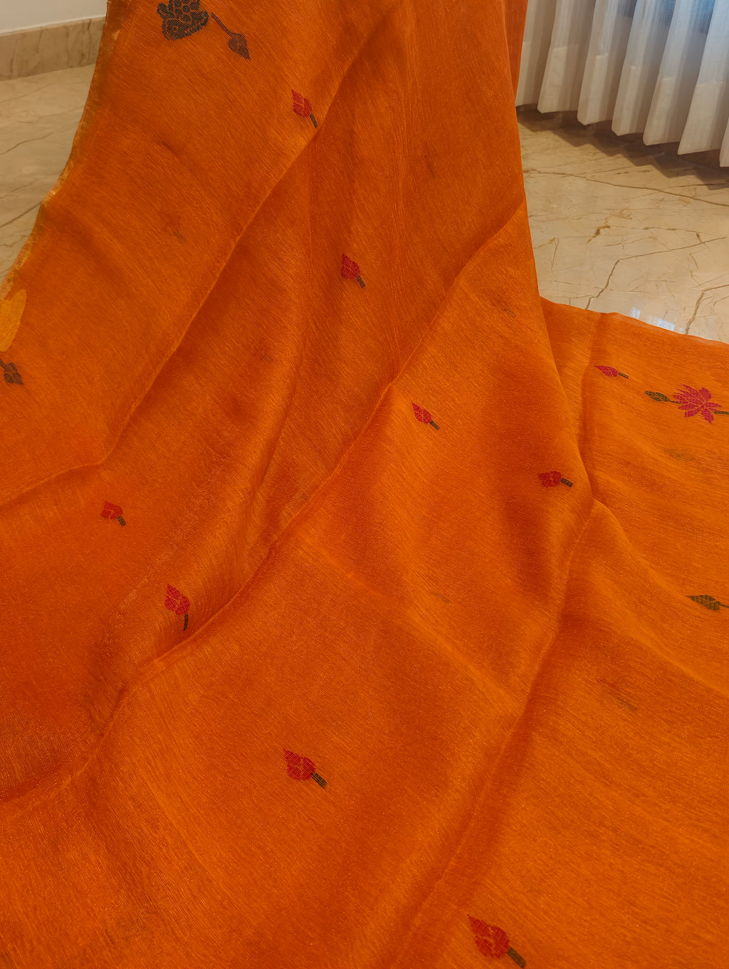 Matsya Kesari – Orange Matka Silk Jamdani Saree