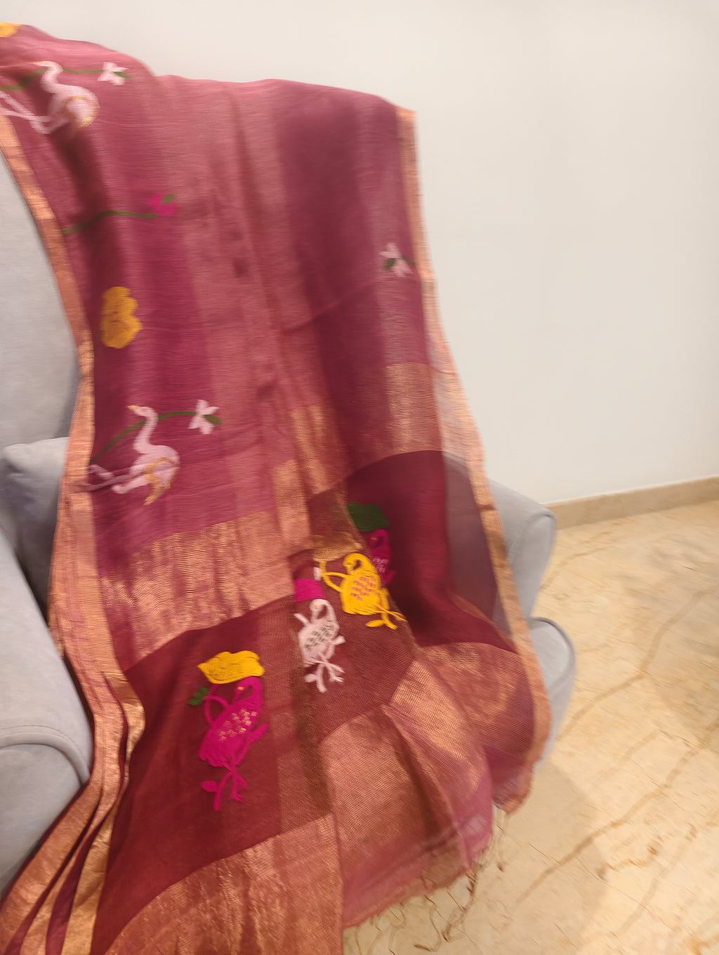 Gulabi Pakhi – Rose Pink Matka Silk Jamdani Saree