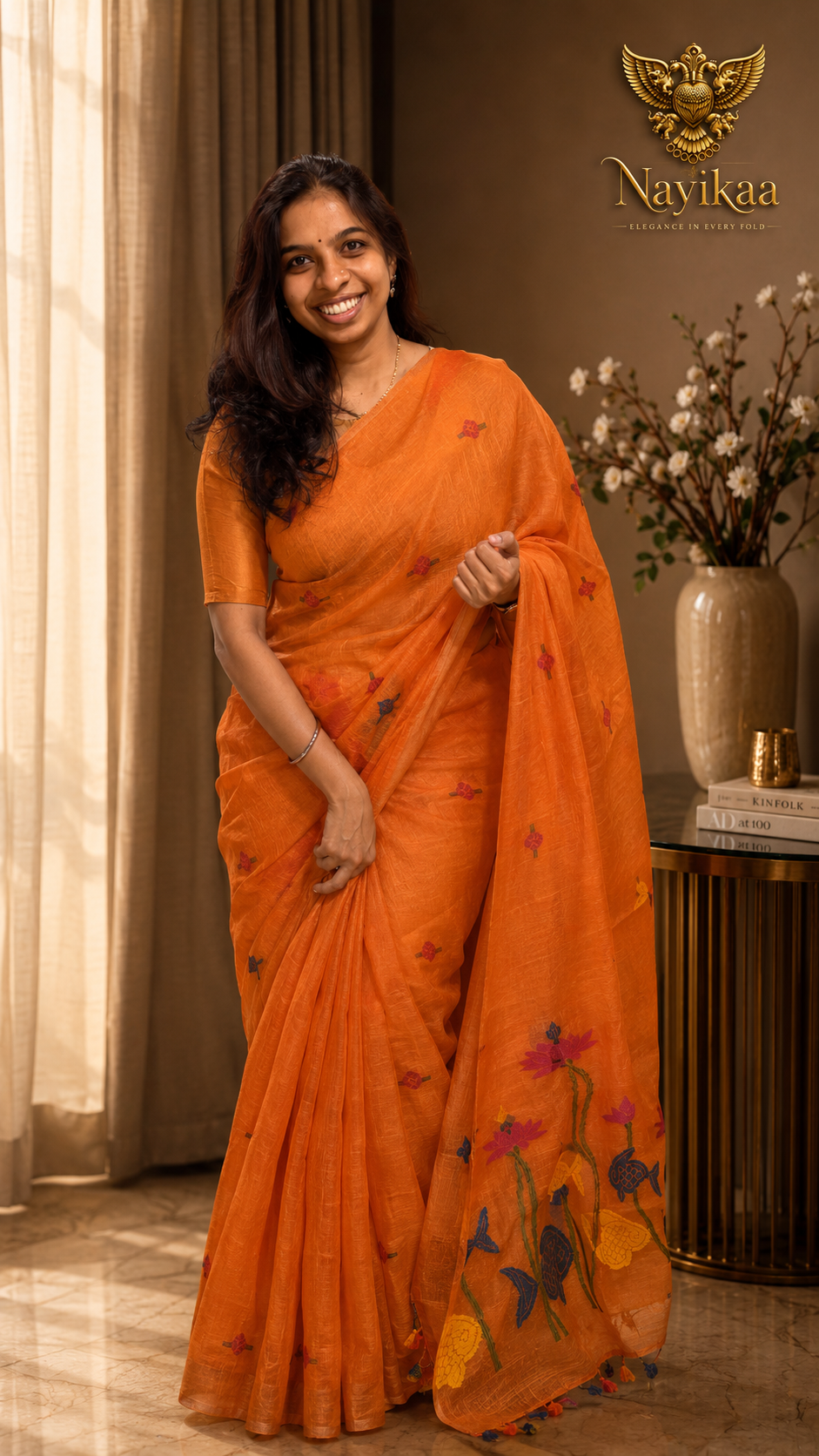 Matsya Kesari – Orange Matka Silk Jamdani Saree