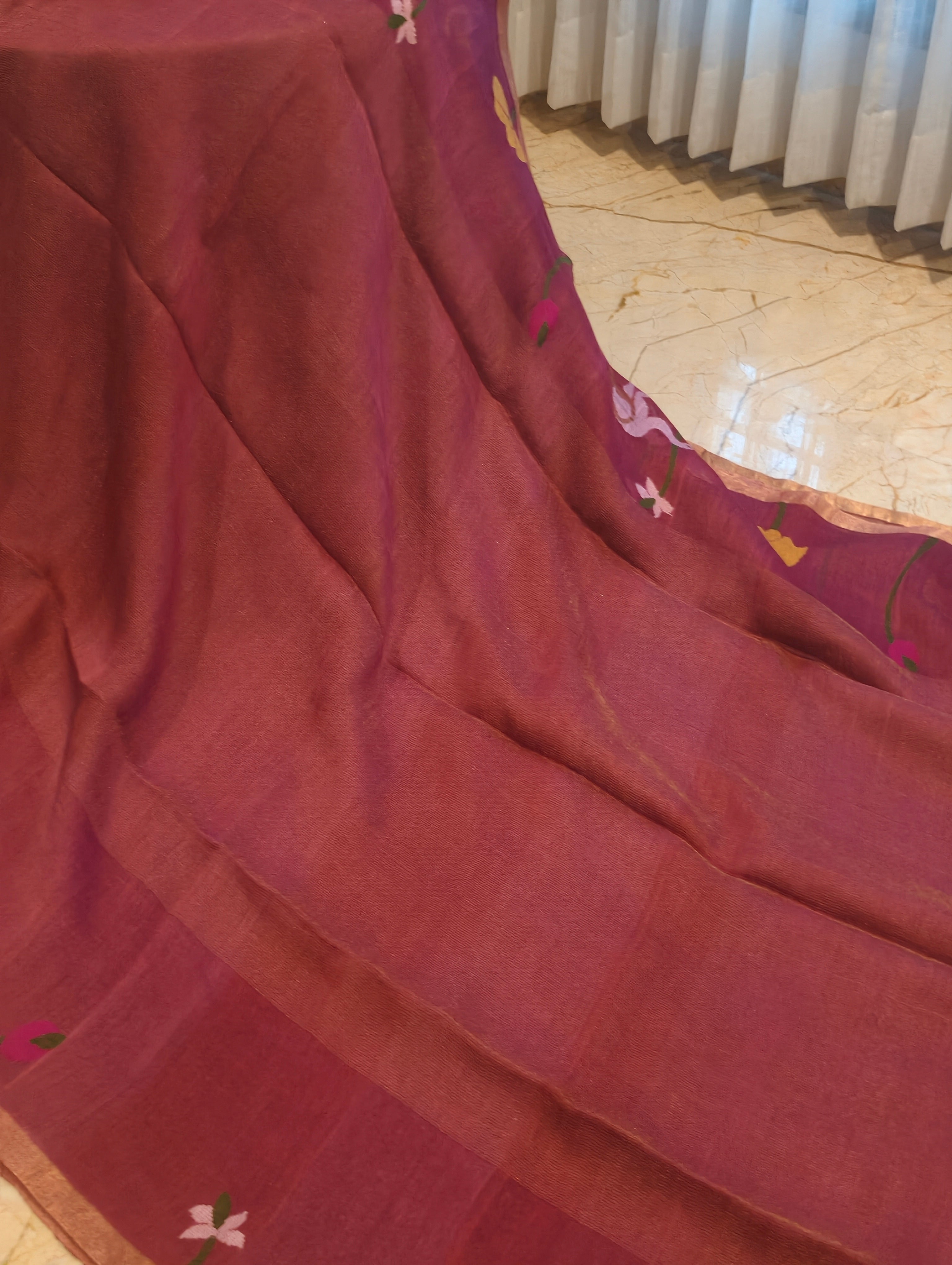 Gulabi Pakhi – Rose Pink Matka Silk Jamdani Saree