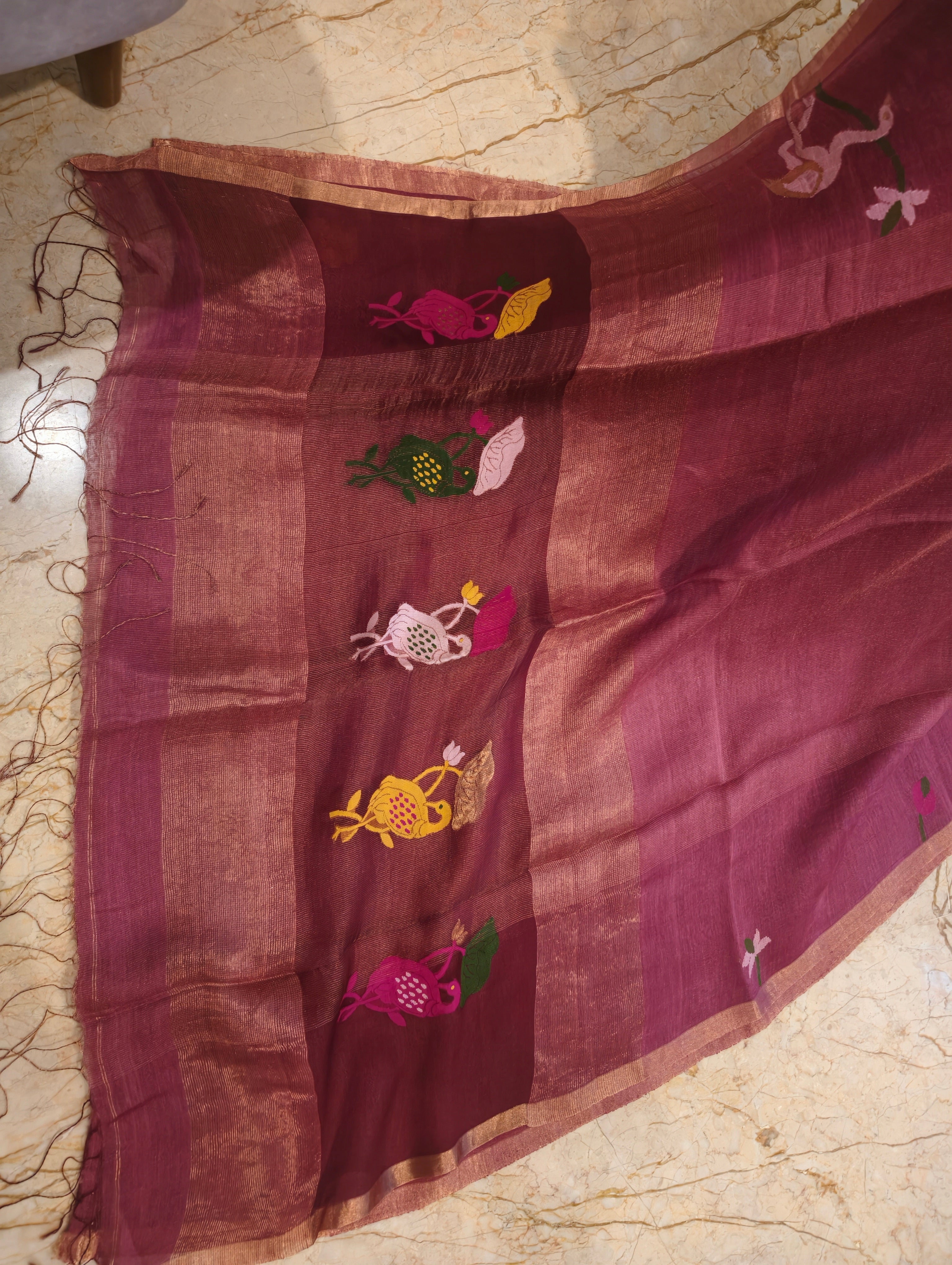Gulabi Pakhi – Rose Pink Matka Silk Jamdani Saree