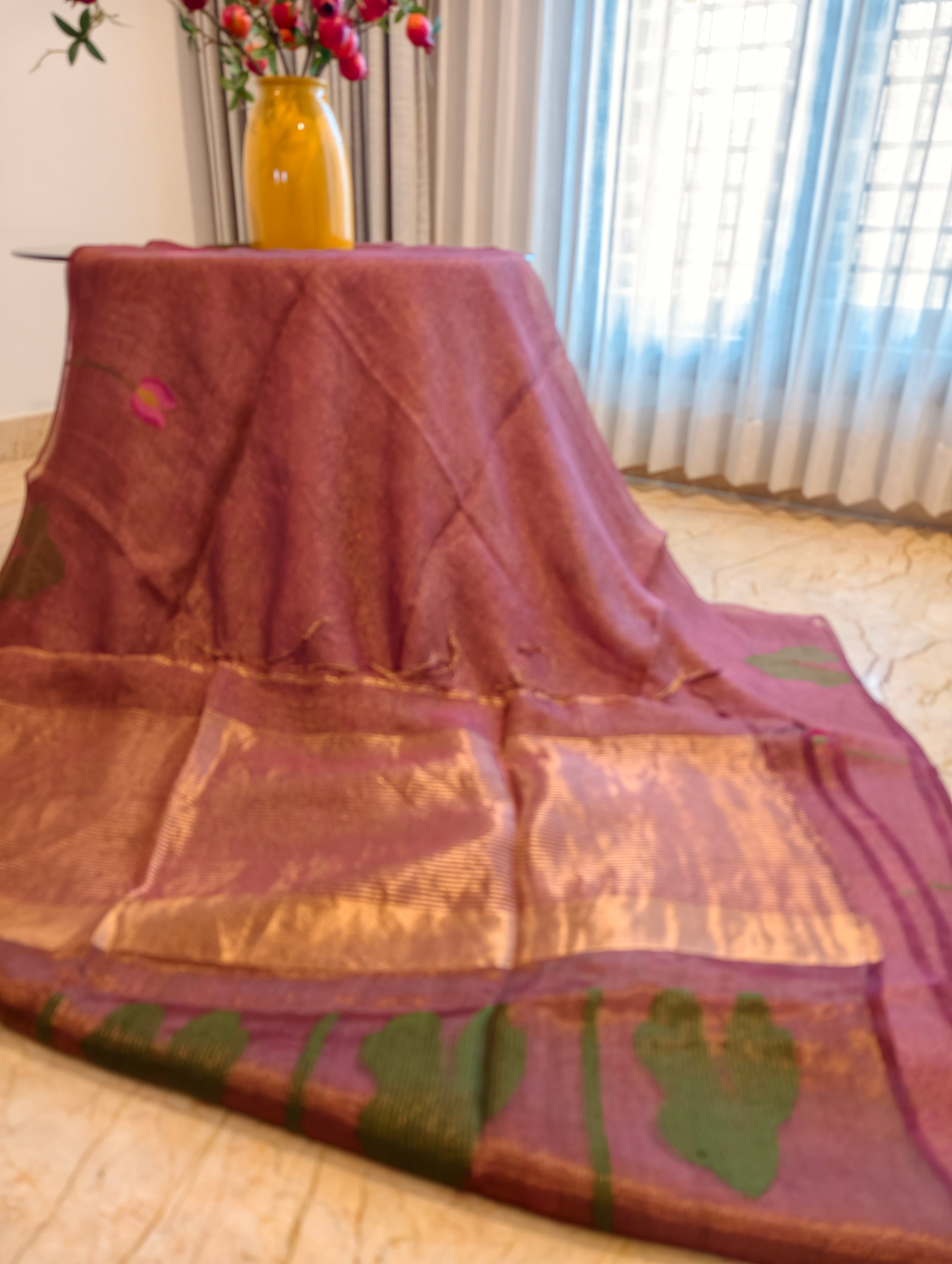 Padma Mocha – Brown Matka Silk Jamdani Saree