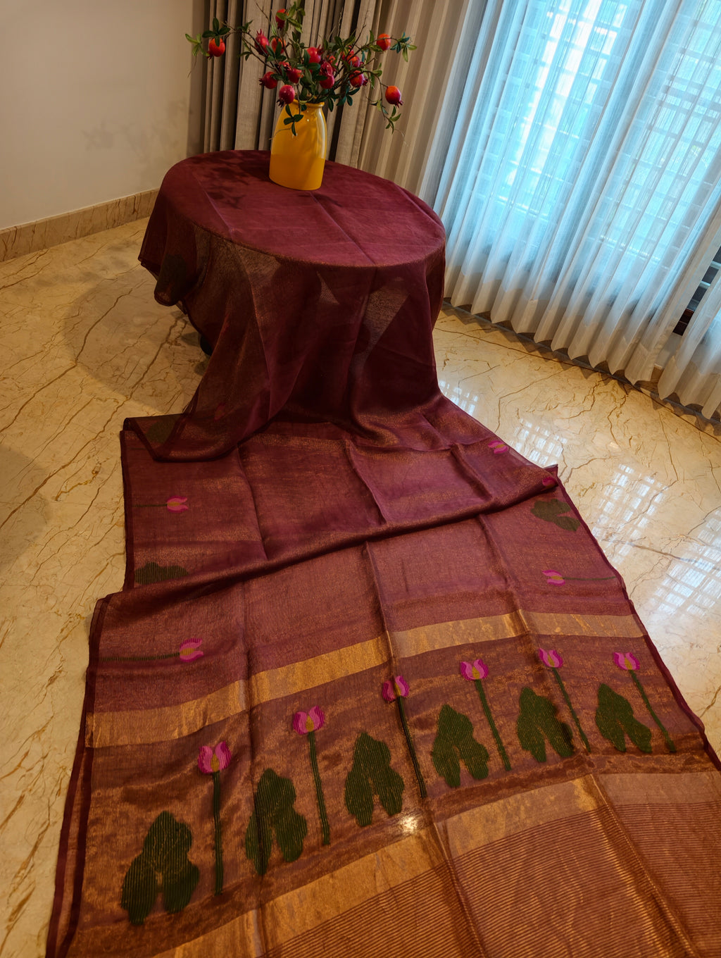 Padma Mocha – Brown Matka Silk Jamdani Saree