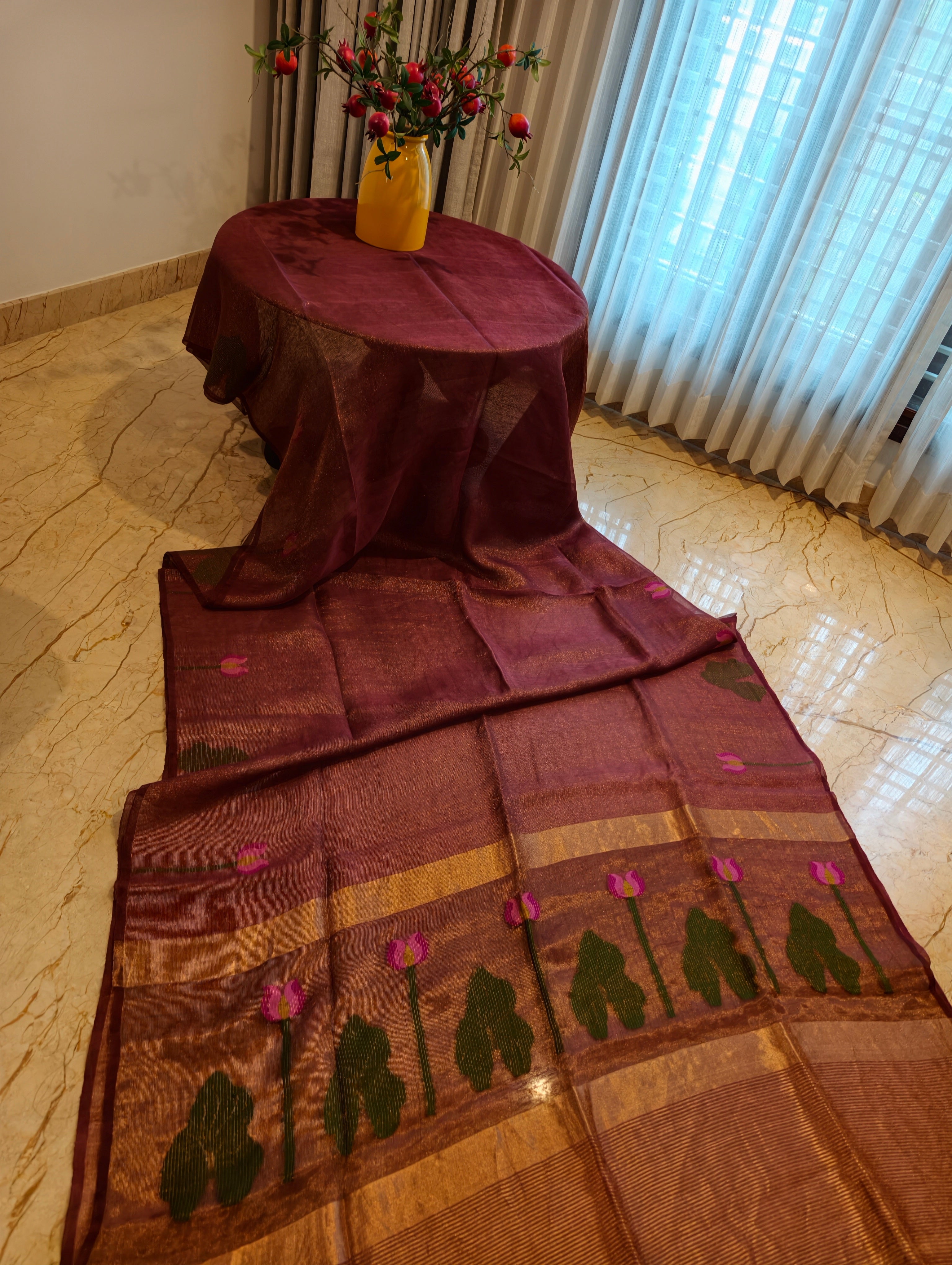Padma Mocha – Brown Matka Silk Jamdani Saree