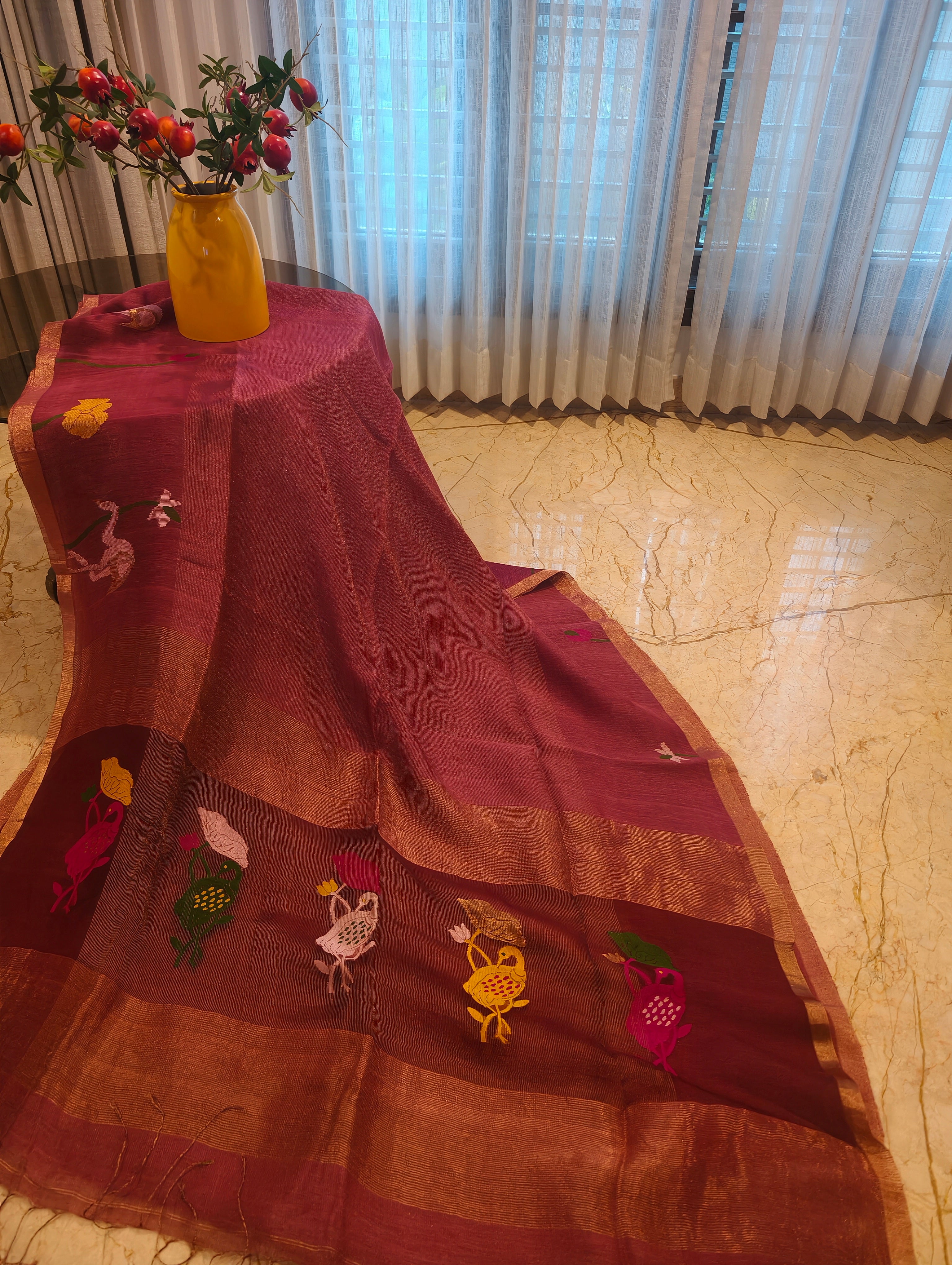 Gulabi Pakhi – Rose Pink Matka Silk Jamdani Saree