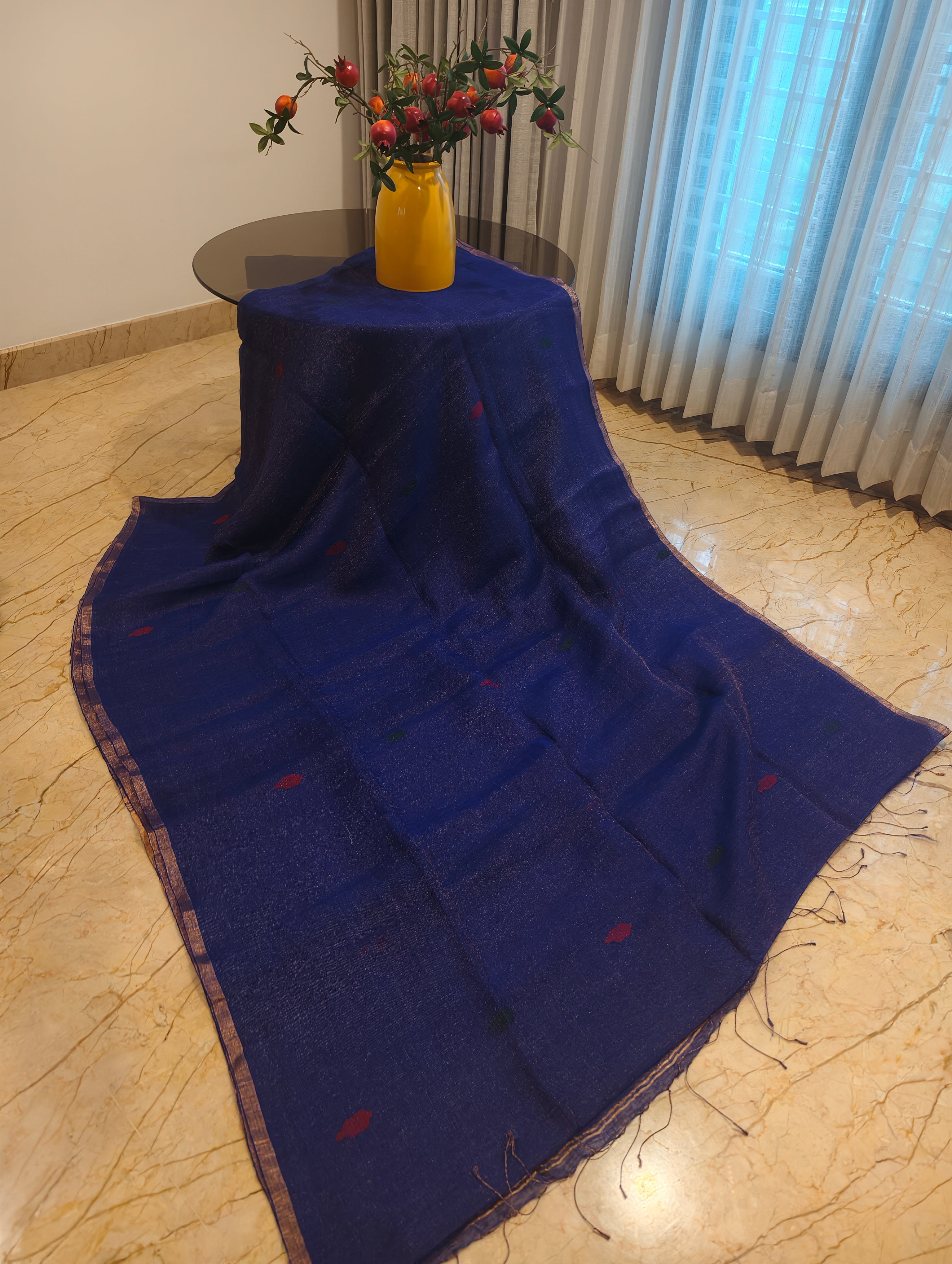 Neel Mayura – Navy Blue Matka Silk Jamdani Saree