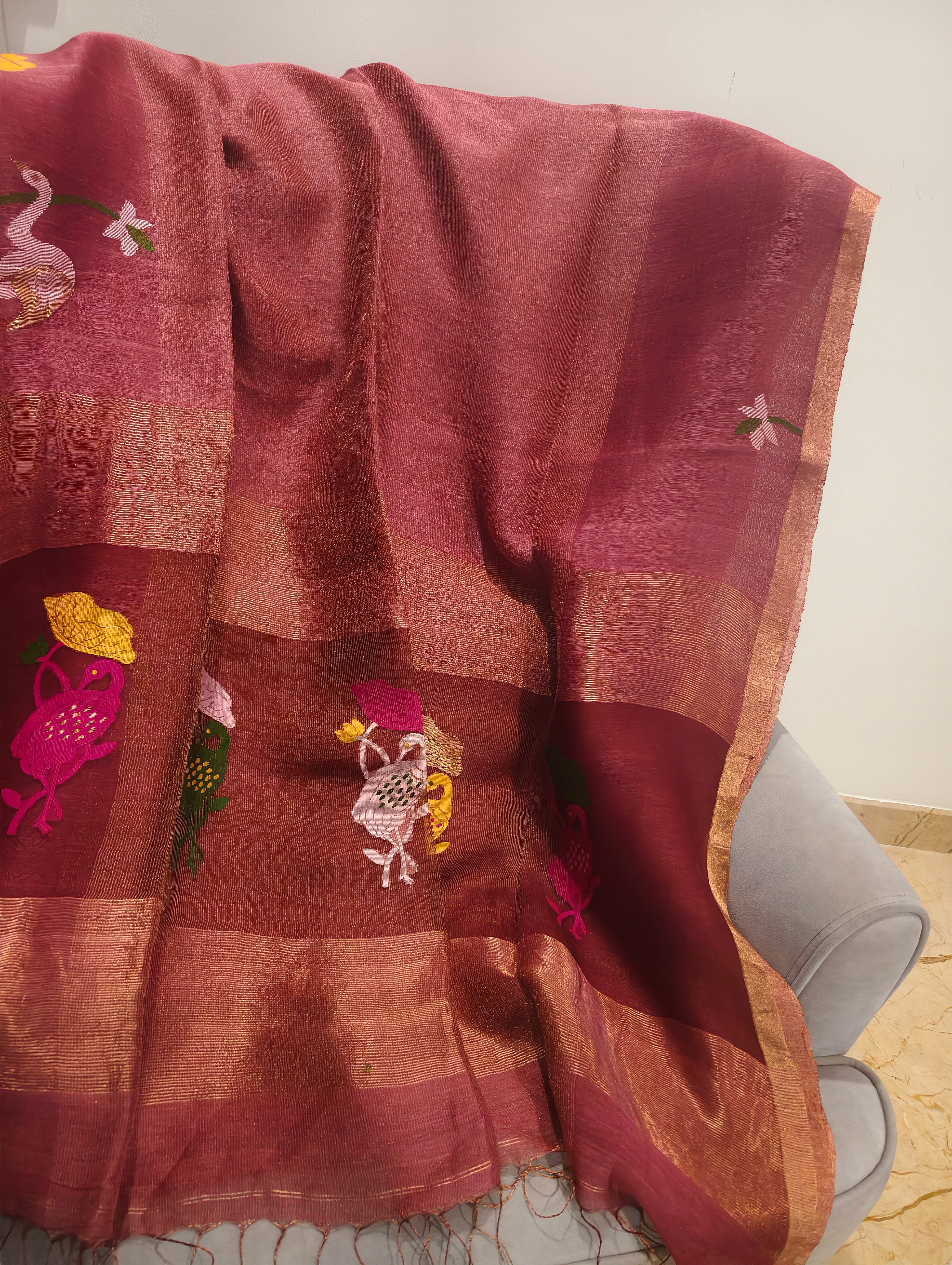 Gulabi Pakhi – Rose Pink Matka Silk Jamdani Saree