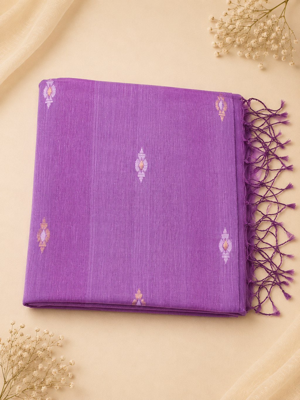 Matka Muslin Jamdani - Purple  floral accents