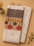 Shweta Pushpa white Matka silk Jamdani saree with woven floral pallu and striped zari border – Nayikaa