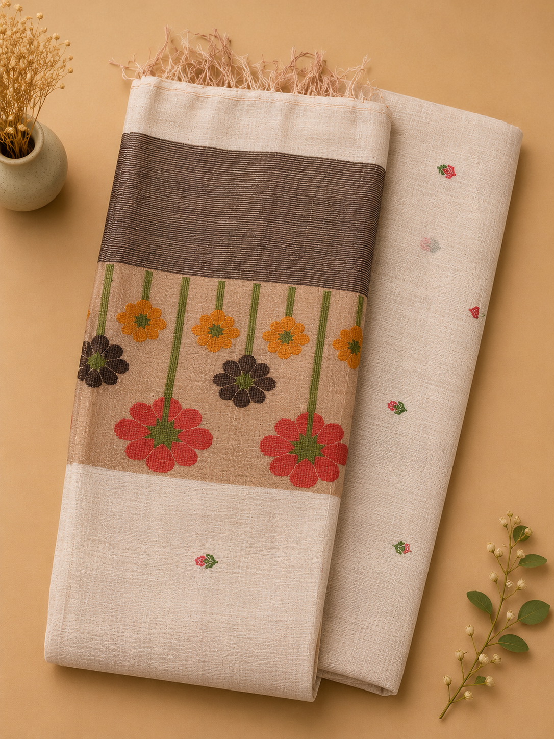 Shweta Pushpa white Matka silk Jamdani saree with woven floral pallu and striped zari border – Nayikaa
